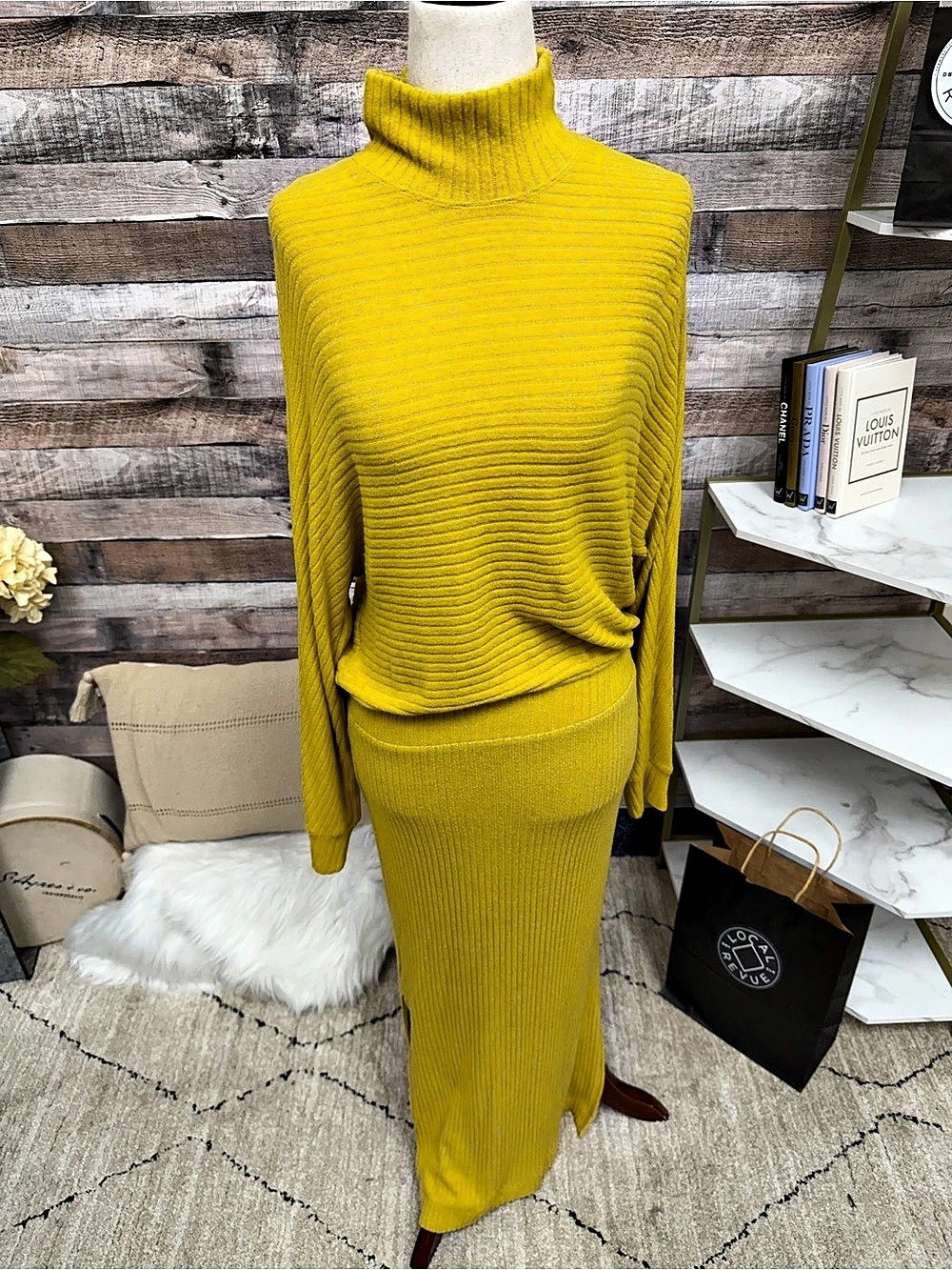 Anthropologie Yellow Knit Ribbed Maxi Long Sleeve Dress
